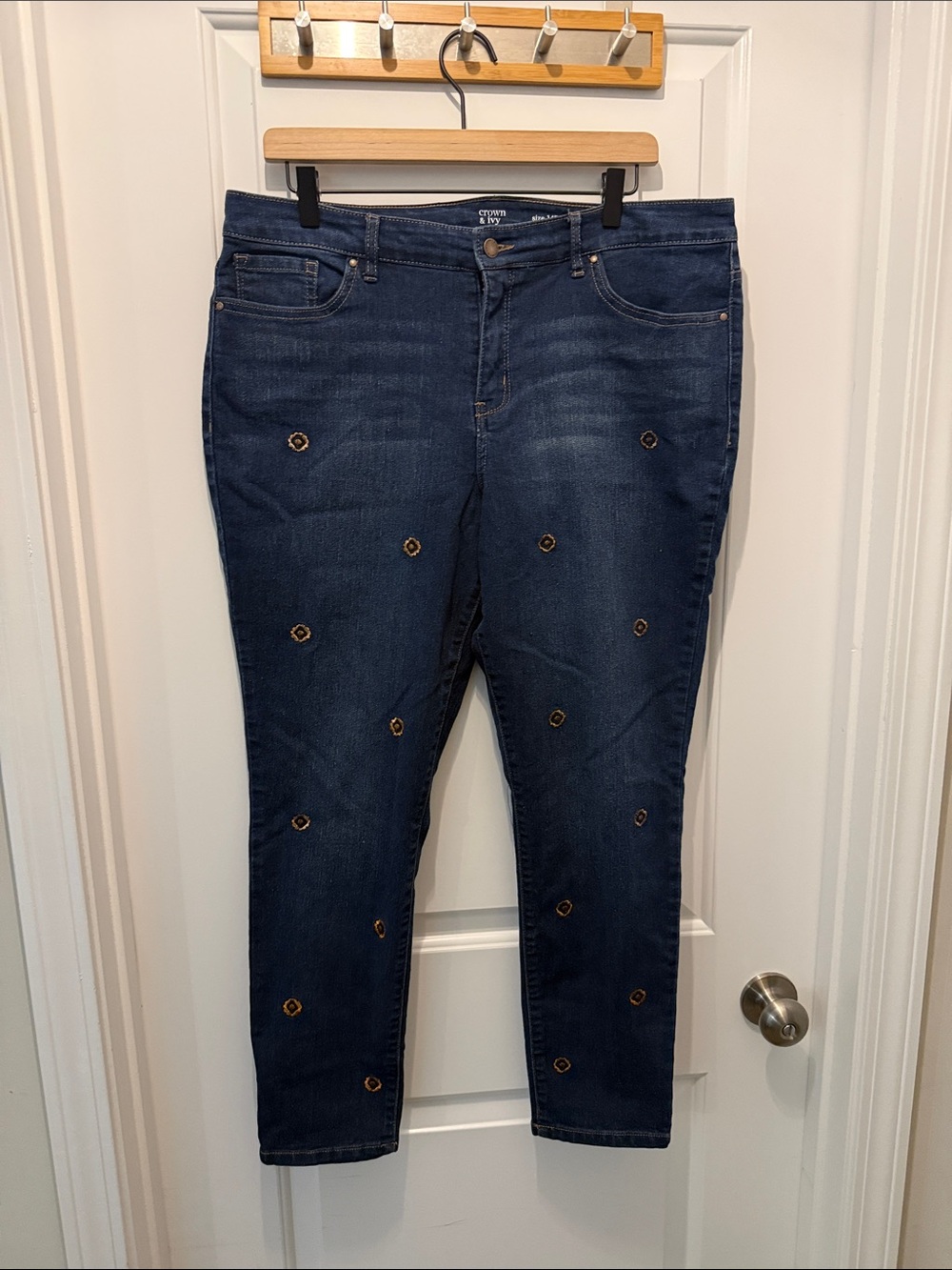crown & ivy Dark Blue Skinny Jeans with Gold Details